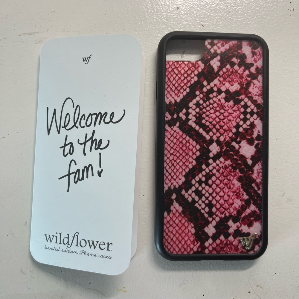 Pink snake skin wildflower iPhone case